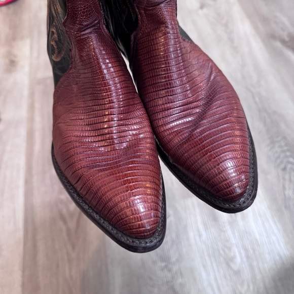 Tony Lama Snake Skin Reptile Cowgirl Boots Brown Black Western Scallop Cowboy 7 - Picture 3 of 9